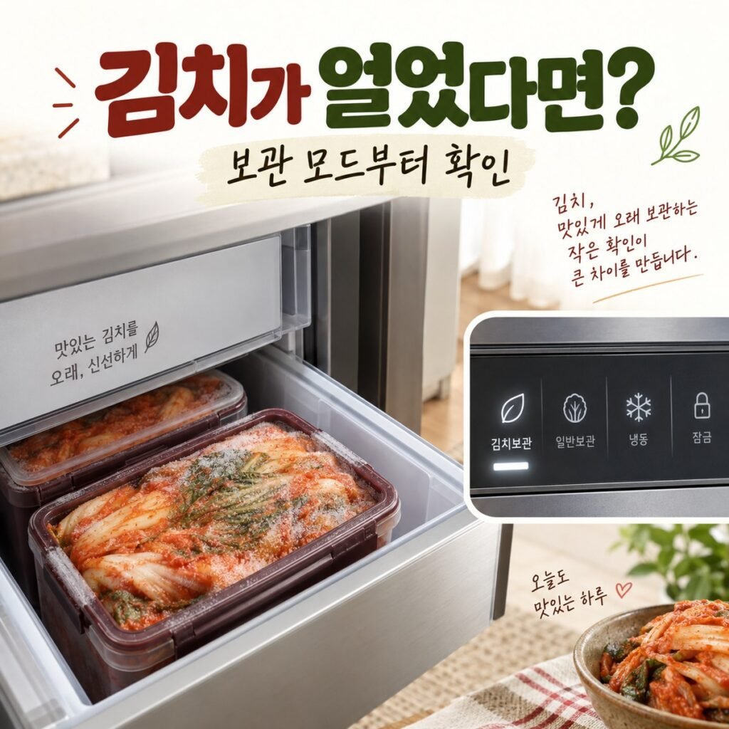 김치가 얼었을 때 김치냉장고 보관 모드부터 확인하는 설명 그림