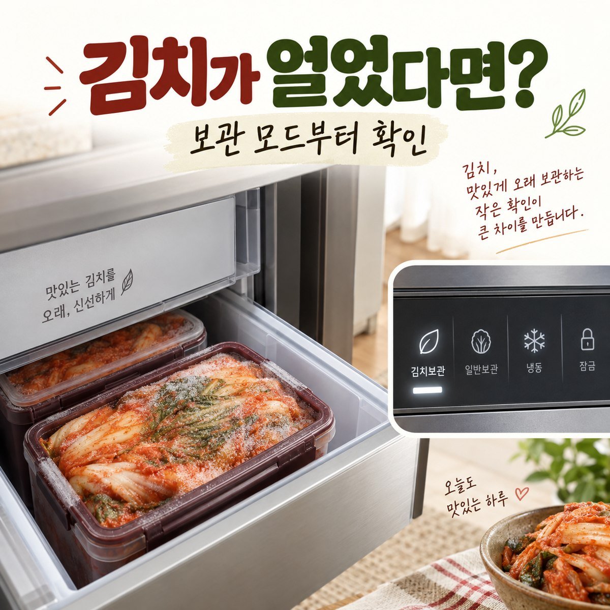 김치가 얼었을 때 김치냉장고 보관 모드부터 확인하는 설명 그림